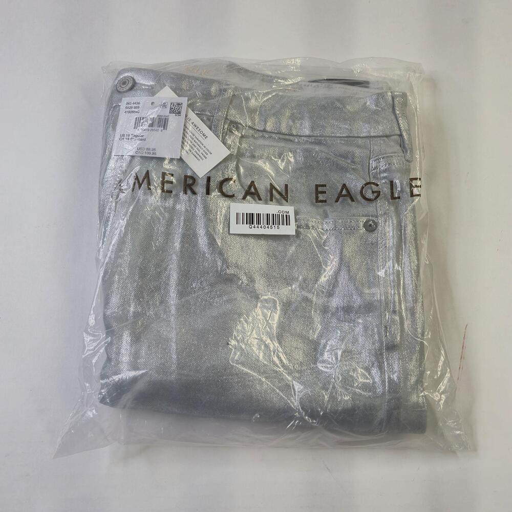 American Eagle Outfitters Jeans Womens 18 Silver Curvy High Rise Baggy Straight